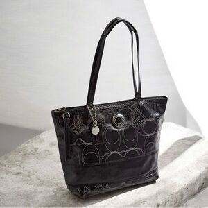 COACH BLACK PATENT leather super stitch logo TOTE PURSE BAG